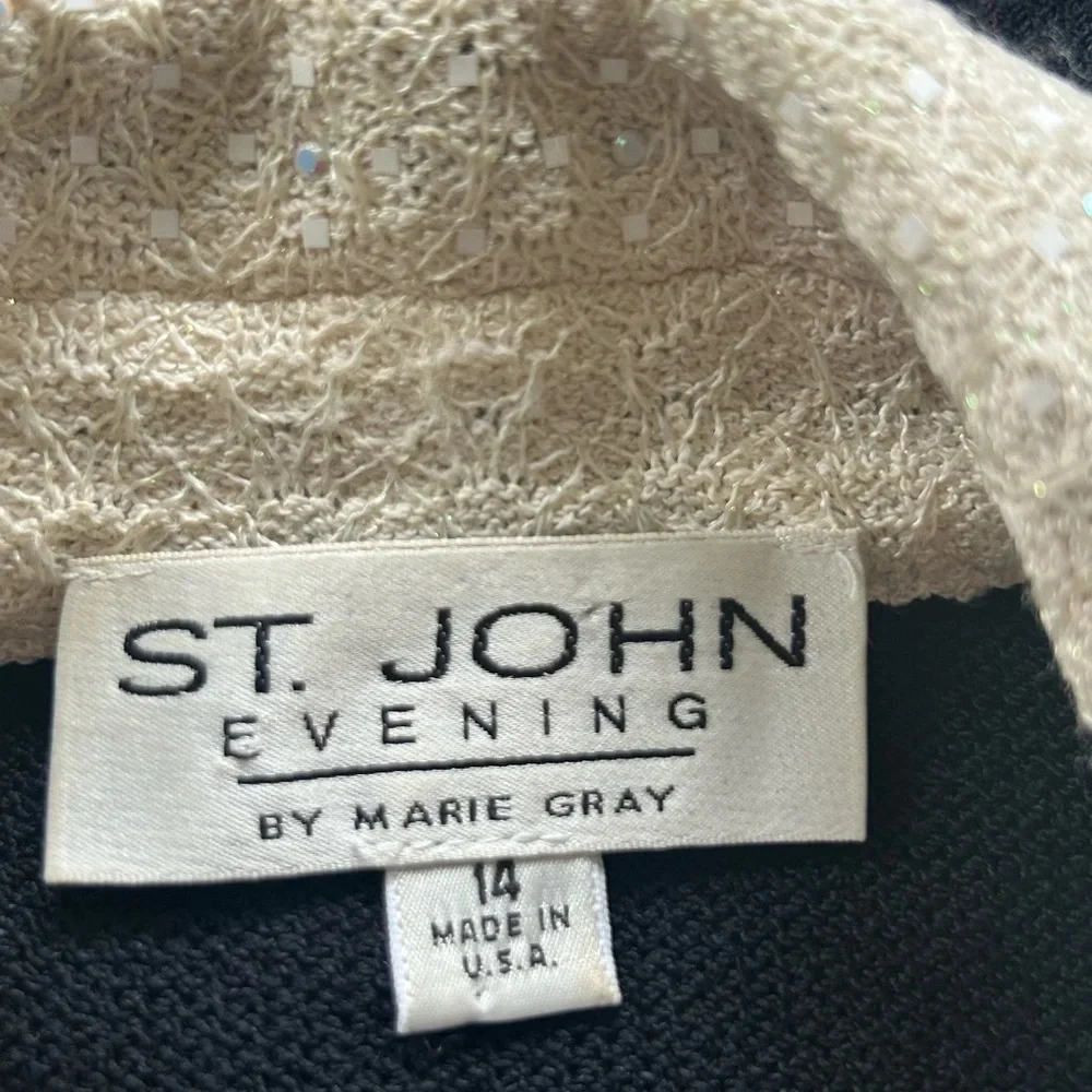 St. JOHN evening Santana knit Black sequins blazer sz 14 made in USA